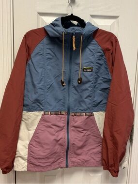 L.L. Bean SZ LWomens Mountain Classic Windbreaker Colorblock Zip Up Hoodi Jacket